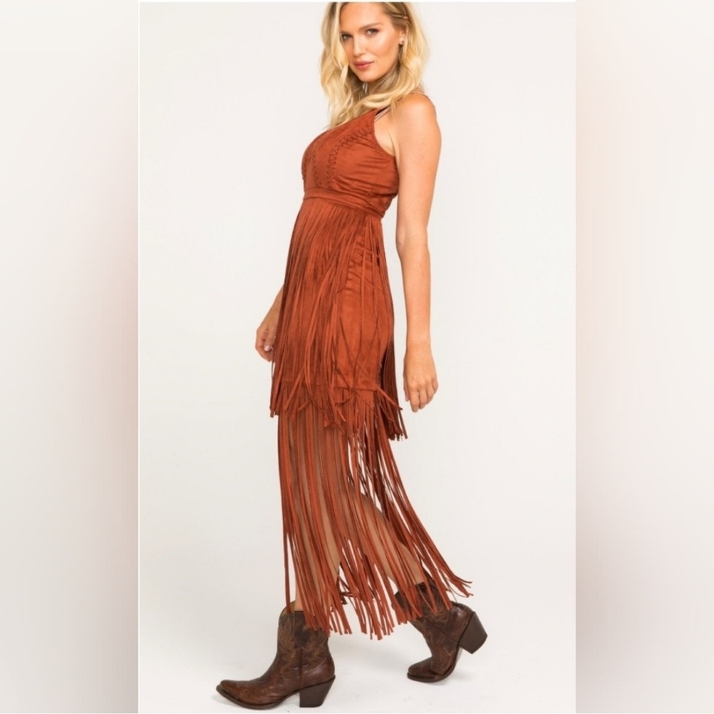 Fringe Sleeveless Brown Dress